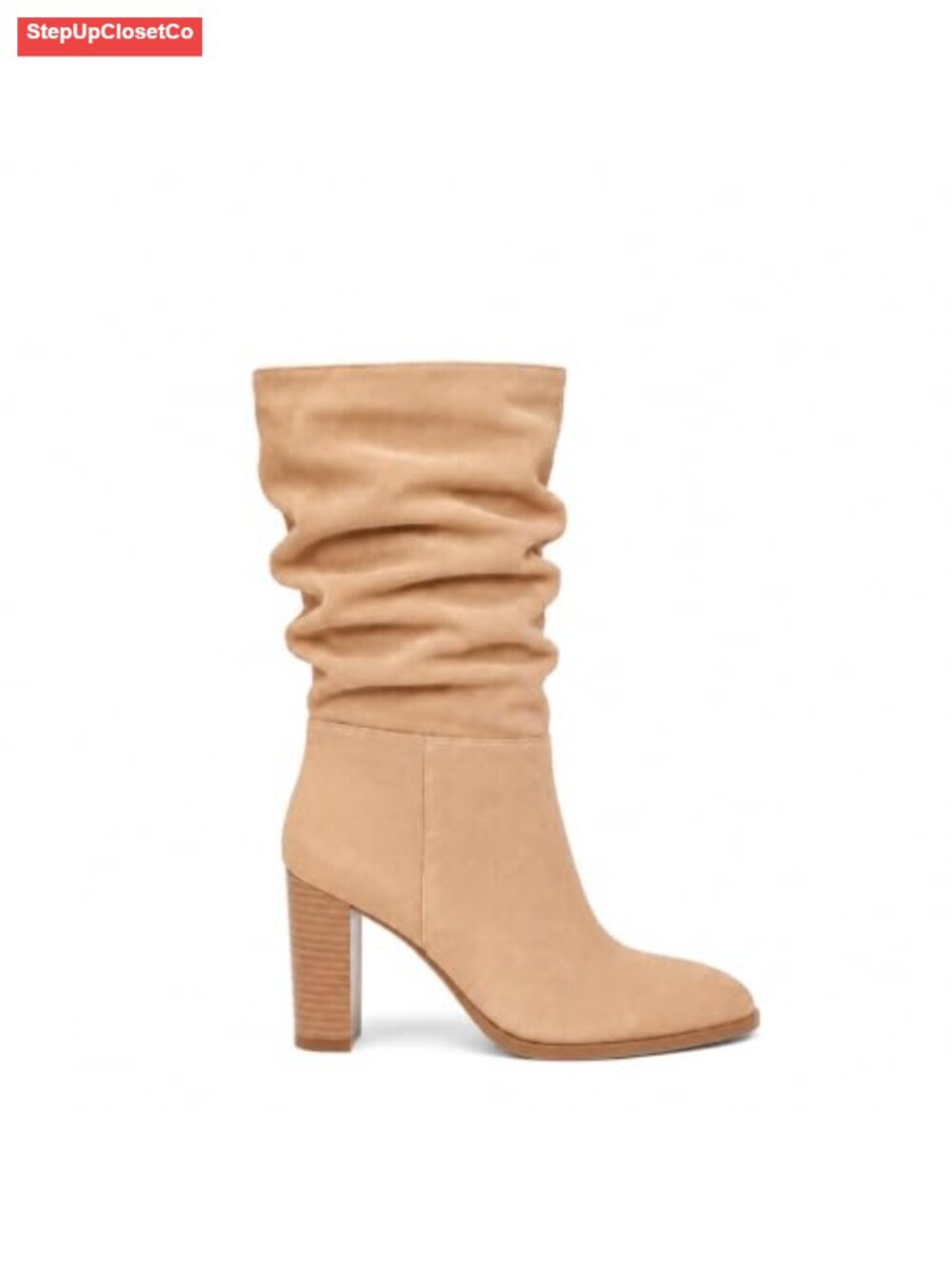 Suede Mid Calf Slouch Boots Chunky Block Heel Pointed Toe